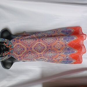 Lots of Love by Speechless Sz 9 Sleeveless Dress, lined, zip, cream, orange, blu